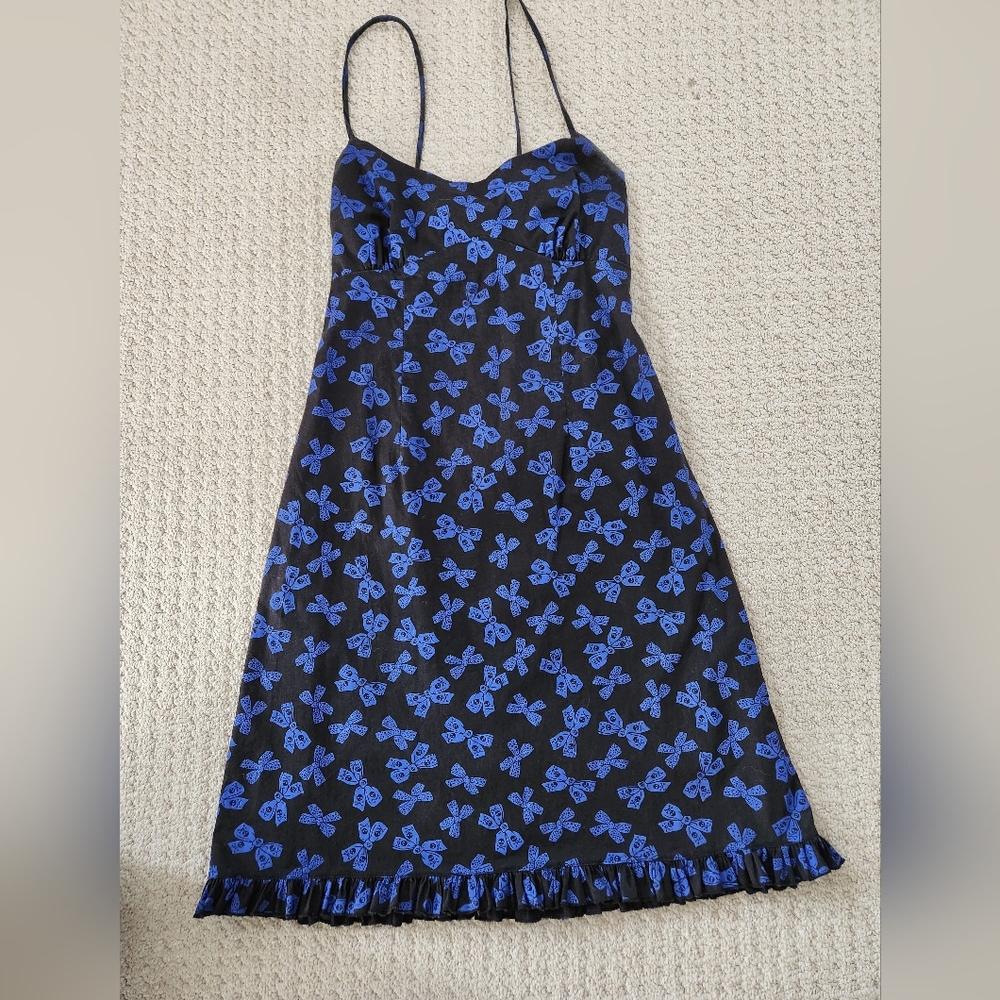 Cute Blue And Black Bow Print Sundress